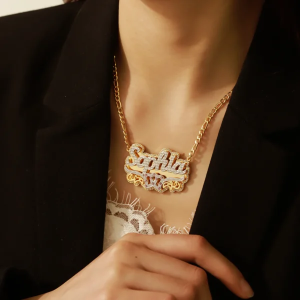 WinWinWin Custom Any Name Jewelry 18K Plated Two Tone Gold Personalized Double Plated 3D Name Necklace