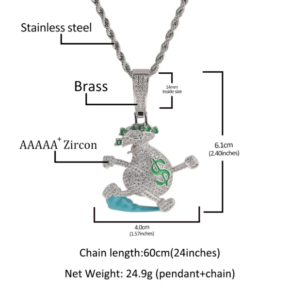 UWIN New Design Cute Enamel Dollar Sign Pendant Running Money Bag with Cash Silver Color Cartoon Pendant - Image 5