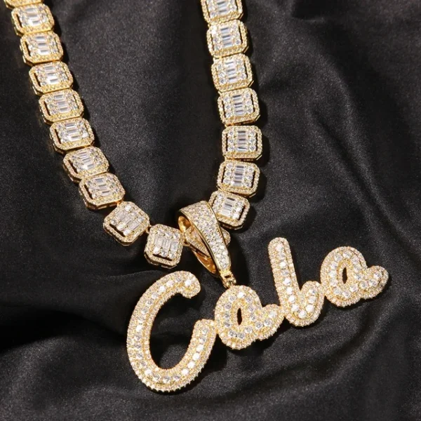 New Design Custom CZ Name Letter Pendant Necklace With Iced Out Cuban Chain Initial Necklace Personalised Hiphop Jewelry - Image 3