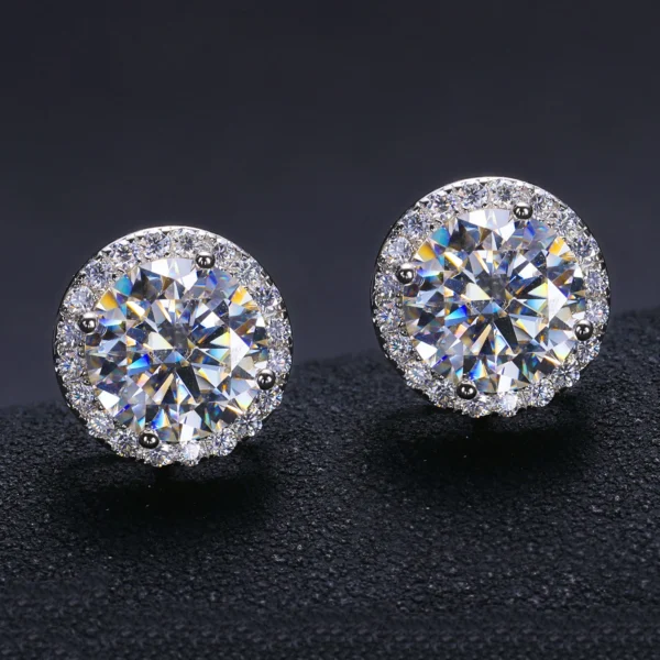 Fine Jewelry Screw Back Women Luxury Gold Plated 925 Sterling Silver Iced Out VVS Moissanite Diamond Halo Stud Earrings for Men - Image 6