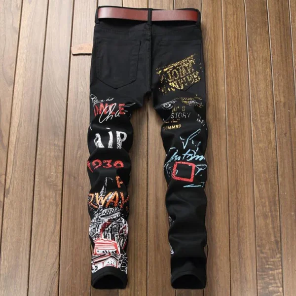 High Street Fashion Mens Jeans Night Club Black White Color Personal Designer Printed Jeans Men Punk Pants Skinny Hip Hop Jeans - Image 5