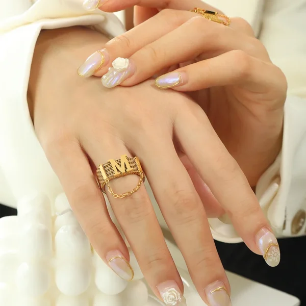 Hip Hop M Letter Ring Stainless Steel Chain Tassel Ring - Image 4