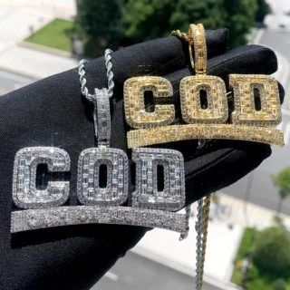 New Arrived Iced Out Bling CZ Letter Cash on Delivery COD Pendant Necklace Silver Gold Plated Men Hip Hop Jewelry