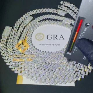 Hot Selling Pass Diamond Tester 925 Solid Silver 12mm 13mm 14mm 15mm Two Rows Iced Out Hip Hop VVS1 Moissanite Cuban Link Chain
