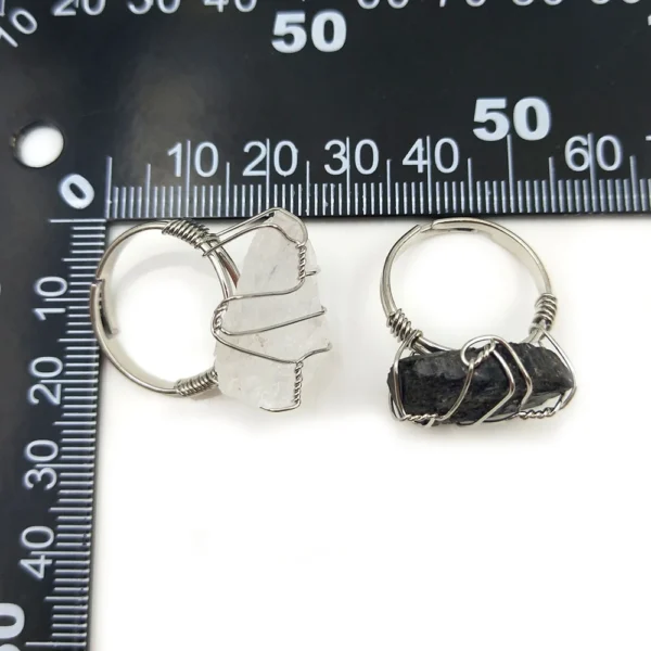 Natural Raw Crystal Jewellery Adjustable Spiritual Hand Wire Wrap Healing Ring Quartz Rough Stone Silver Plated Jewelry for Girl - Image 3