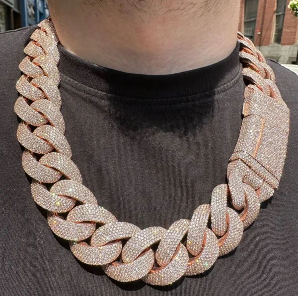 Luxury Iced Out Diamond Necklace 22mm Wide 18k Gold Plated Heavy Silver VVS Moissanite Cuban Link Chain for Mens Jewelry