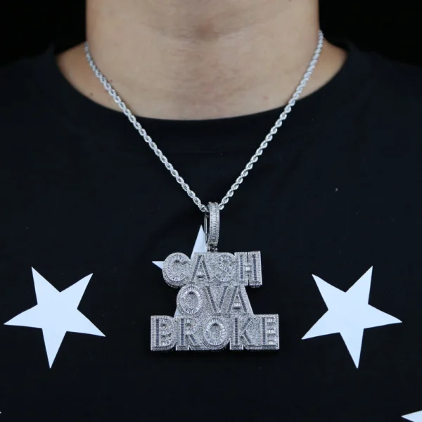 Hip Hop Men Cash Ova Broke Pendant Necklace Big CZ Letter Iced Out Bling 5A Silver Gold Plated Rock Punk Jewelry - Image 5