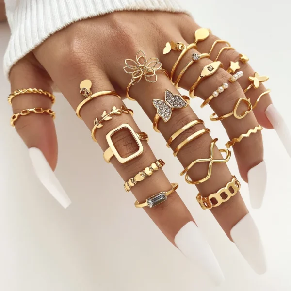 2023 New Trendy 23Pcs/Set Gold Plated Shinny Butterfly Rings Sets Fashion  Knuckle Ring Jewelry Set - Image 6