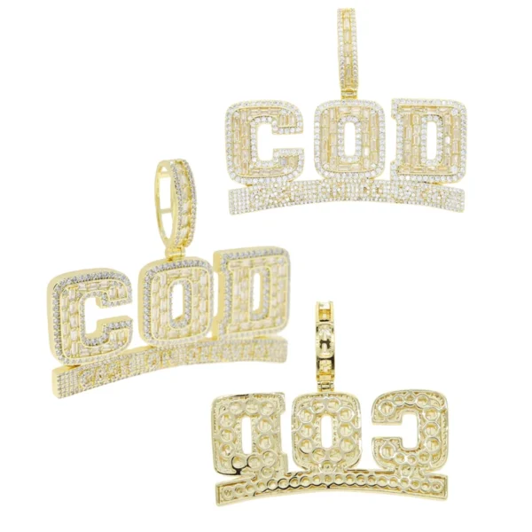 High Quality in Stock Micro Pave Round Rectangle 5A CZ Iced Out Shiny COD Cash on Delivery Hip Hop Letter Pendant Necklace - Image 4