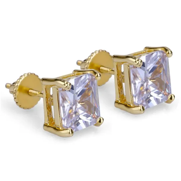 Hip Hop Rock Earring Gold/Silver Color Iced Out Big Micro Pave 8mm CZ Stone Lab D Stud Earrings With Screw Back for Male - Image 2
