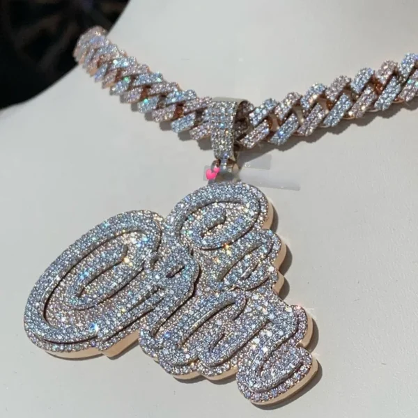 Custom Initial Name Pendant Customized Logo Full Iced Out Charm S925 VVS D Moissanite Diamond Letter Chain for Men and Women - Image 4