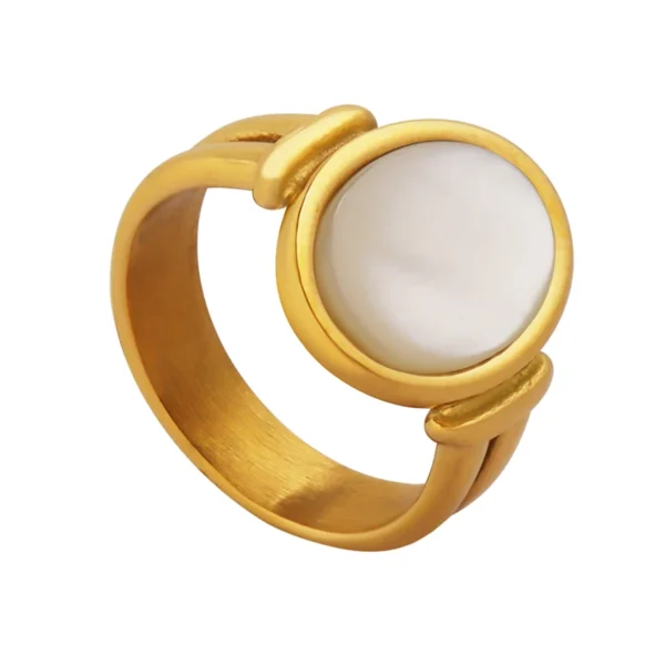 Vintage Luxury Round Ring White Seashell Ring Stainless Steel Jewelry - Image 6