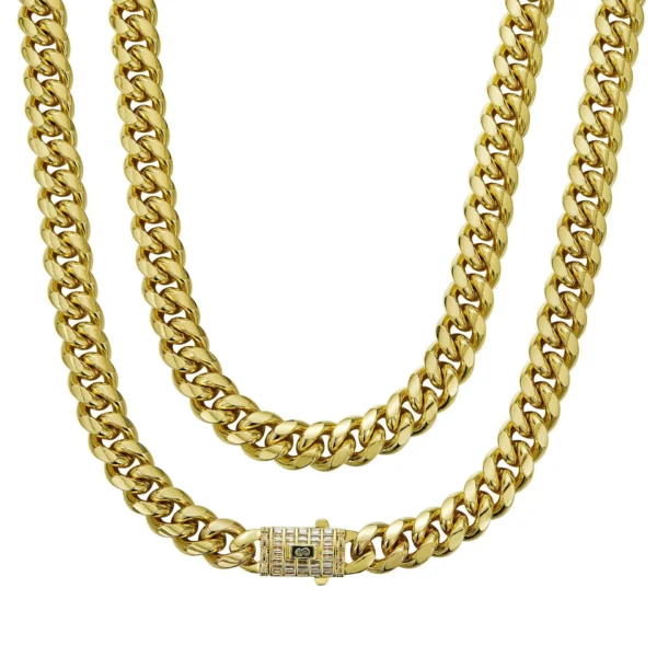 Stocks 14K Gold Plated Stainless Steel Miami Cuban Link Chain Necklace - Image 5