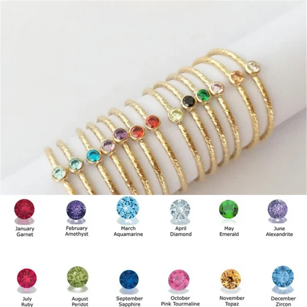 14K Gold Filled Zircon Rings Minimalist Jewelry Thin CZ Diamond Birthstone Band Rings Sparkle Stack Ring for Women - Image 3