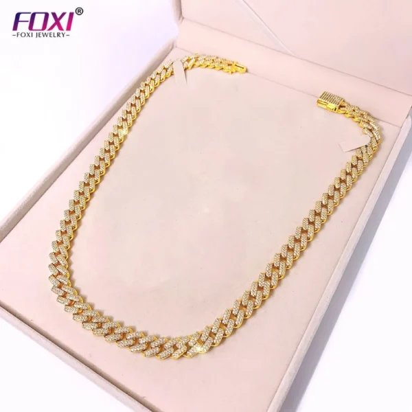 Foxi Jewelry Cuban Chain Zircon Men Hip Hop Necklace Gold Plated Necklace - Image 6