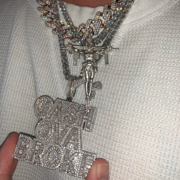 New Cash Ova Broke Pendant Necklace Hip Hop Rock Iced Out Bling 5A Zircon Silver Plated Cz Tennis Chain Letter Charm Men Jewelry - Image 2