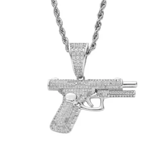 Trendy Men's Gold-Plated Hip Hop Necklace with Iced CZ Gun Diamond Pistol Pendant Chic Zircon Charm for Weddings and Parties