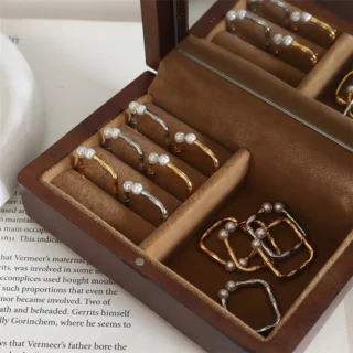 Hot Selling Fashion Elegant French Design 18K Gold Plated Dainty Bamboo Joint Square Women Open Rings