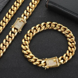 Hip Hop Men Women Jewelry Waterproof Stainless Steel Gold Plated Plain Cuban Link Chain Necklace