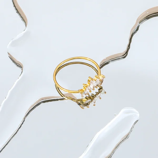 High End PVD 18K Gold Plated Crown 5 Zirconia Dainty Stainless Steel Finger Ring Trendy Unisex Party Gift for Women - Image 3