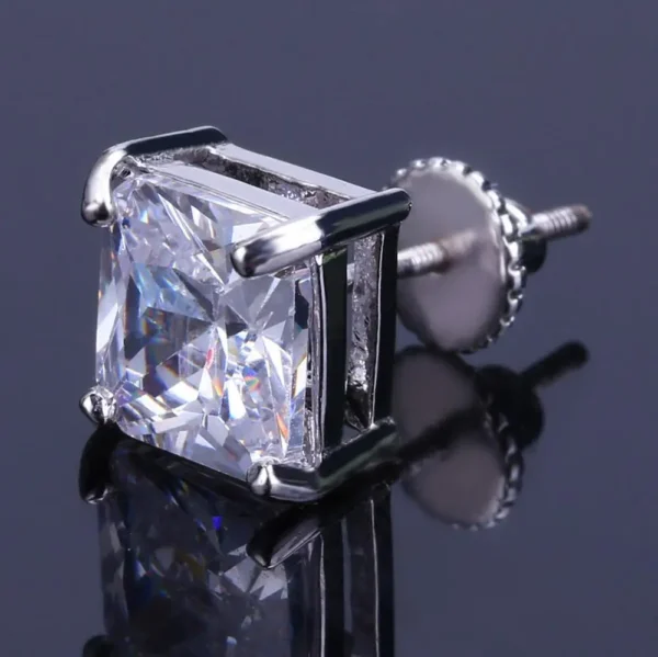 Hip Hop Rock Earring Gold/Silver Color Iced Out Big Micro Pave 8mm CZ Stone Lab D Stud Earrings With Screw Back for Male - Image 6