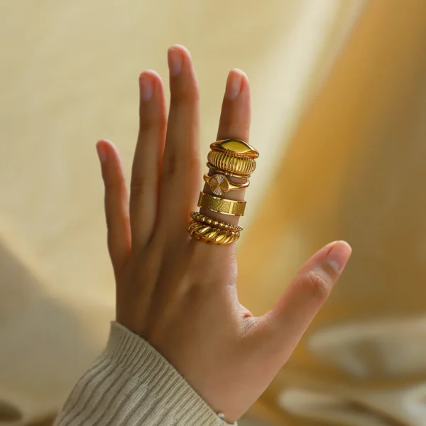 Classic 18K Gold Plated Stainless Steel Women Ring Fashion Jewelry for Parties and Gifts