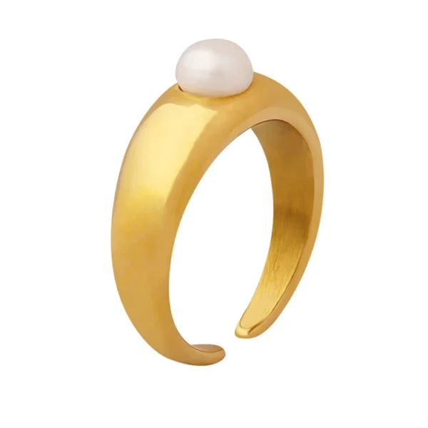 Advanced Sensory French Style Design Women Jewelry Pearl Titanium Steel Opening Adjustable 18K Gold Plated Ring - Image 6
