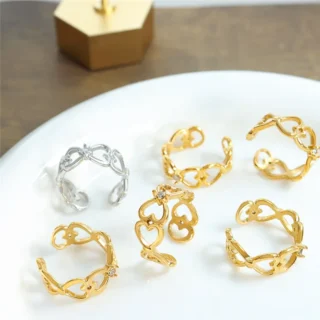 Factory Bulk Supply Customizable Aesthetic Stainless Steel Jewelry Ring 18K Gold Plated Zircon Design Wholesale Adjustable