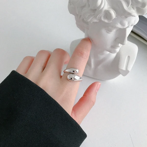 EManco Double Crossover Ring Glossy Feather Design Rings 316 Stainless Steel Women's Fashion Jewelry - Image 4