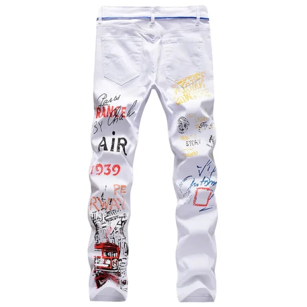 High Street Fashion Mens Jeans Night Club Black White Color Personal Designer Printed Jeans Men Punk Pants Skinny Hip Hop Jeans - Image 3
