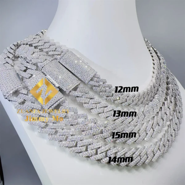 Hot Selling Pass Diamond Tester 925 Solid Silver 12mm 13mm 14mm 15mm Two Rows Iced Out Hip Hop VVS1 Moissanite Cuban Link Chain - Image 6