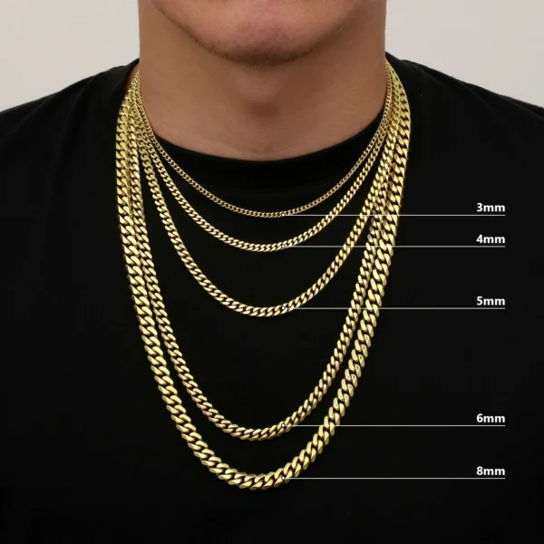 8mm 6mm 5mm 3mm Miami Cuban 14K Real Gold Plating Necklace Man Stainless Steel Hip Hop Jewelry Curb Link Chain for MEN Women