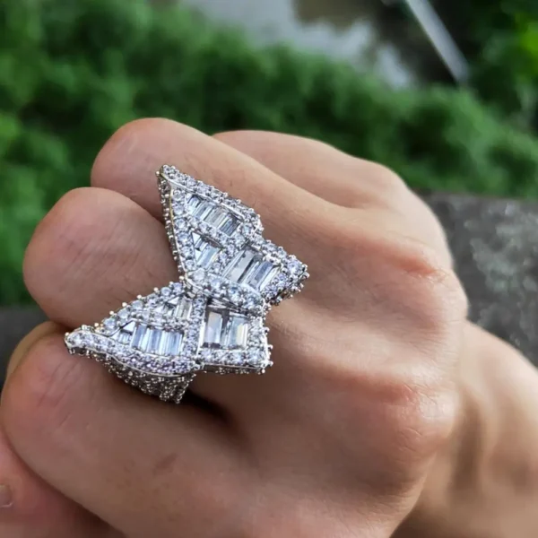 UWIN Baguette Butterfly Ring CZ Diamond Gold Plated Finger Ring for Men and Women Iced Jewelry - Image 2