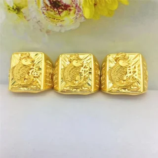 Dropshipping Luxury Gold 14K Ring for Men Wedding Anniversary Jewelry Delicate Lucky Hand Rings for Man Male Birthday Gifts