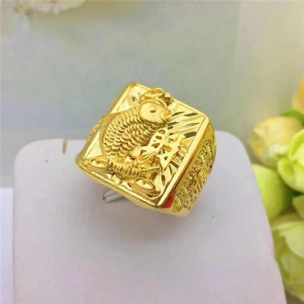 Dropshipping Luxury Gold 14K Ring for Men Wedding Anniversary Jewelry Delicate Lucky Hand Rings for Man Male Birthday Gifts - Image 3
