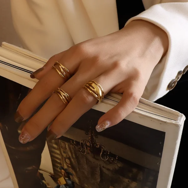 French Overlapping Geometric Ring Multilayer Stainless Steel Ring - Image 5