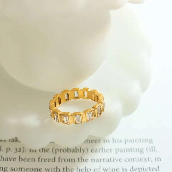 China Manufacturer Customized Full Diamond Zirconia Stainless Steel 18k Gold Plated Rings - Image 3
