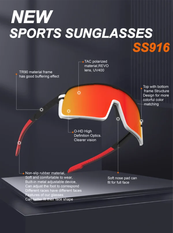 SUNOK Polarized Sport Sunglasses Anti UV Interchangeable Lens Bicycle MTB Bike Sunglasses Custom Cycling Glasses