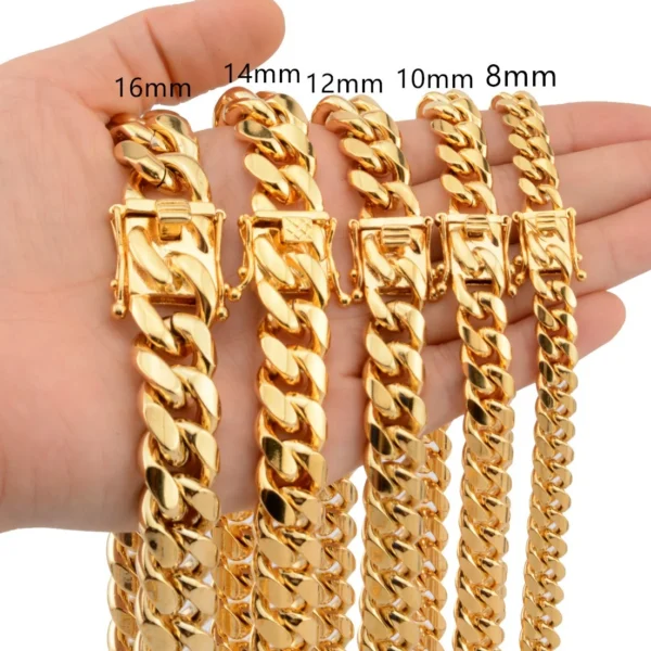 Mens Hiphop Necklace Jewelry Women 18k Gold Pvd Plated 316l Surgical Titanium Non Tarnish Stainless Steel Miami Cuban Link Chain - Image 6