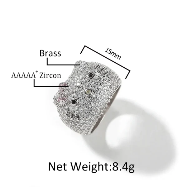 Sanrio Cartoon HK Cat Rings with Cat Face Ring Women 18K Gold Plated Iced Out 5A CZ Y2K Cute Jewelry Girls Ring - Image 2