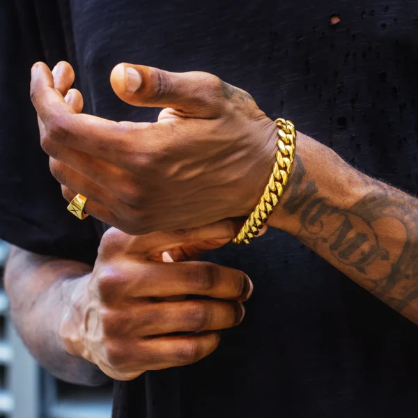KRKC Wholesale Hip Hop Jewelry Tarnish Free 8mm 10mm 12mm 18K Gold Plated Stainless Steel Miami Cuban Link Bracelet Mens Chains - Image 4
