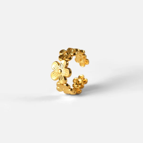 18k Gold PVD Plated Waterproof Finger Jewelry for Women Wedding Gift Exquisite Stainless Steel Flower Adjustable Opening Rings - Image 6