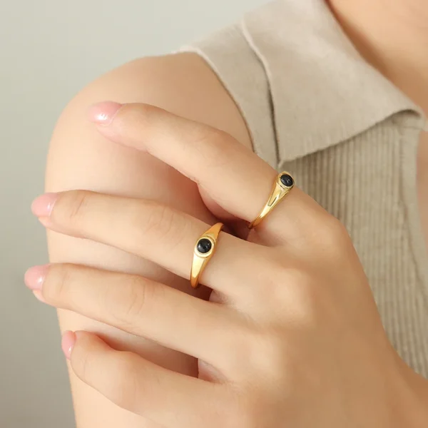 Hot Selling Professional Design Fashion Trend Stainless Steel Ring with Black White Glass Ball 18K Gold Plated Rings - Image 5