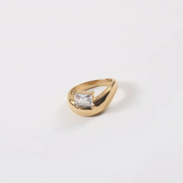High Quality Vintage 18K Gold Plated Simple Waterproof Ring Stainless Steel Rectangle Zirconia Chunky Cambered Rings YF4092 - Image 5