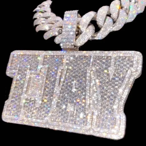 Hip Hop Jewelry Mens Iced Out Custom Letter Pendant 925 Sterling Silver VVS Moissanite Diamond Number Name Initial Logo Pendant - Image 6