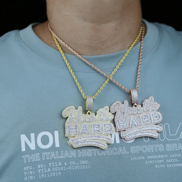 18K Gold Plated Bling Hip Hop Men Boy Jewelry Micro Pave Rectangle Cz Hustle Hard Letter Pendant Necklace - Image 5
