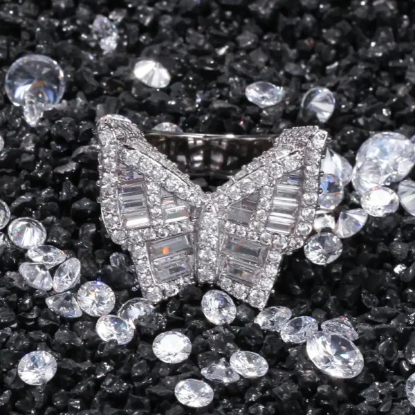 UWIN Baguette Butterfly Ring CZ Diamond Gold Plated Finger Ring for Men and Women Iced Jewelry - Image 3