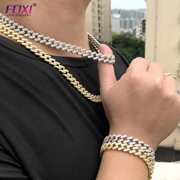 Foxi Jewelry Cuban Chain Zircon Men Hip Hop Necklace Gold Plated Necklace - Image 4