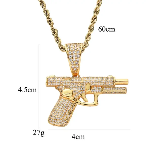 Trendy Men's Gold-Plated Hip Hop Necklace with Iced CZ Gun Diamond Pistol Pendant Chic Zircon Charm for Weddings and Parties - Image 5