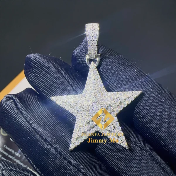 Bulk Stock Iced Out Shining Jewellery Hip Hop Pendant 925 Silver White Gold VVS1 Moissanite Diamond Five Star Pendant - Image 2